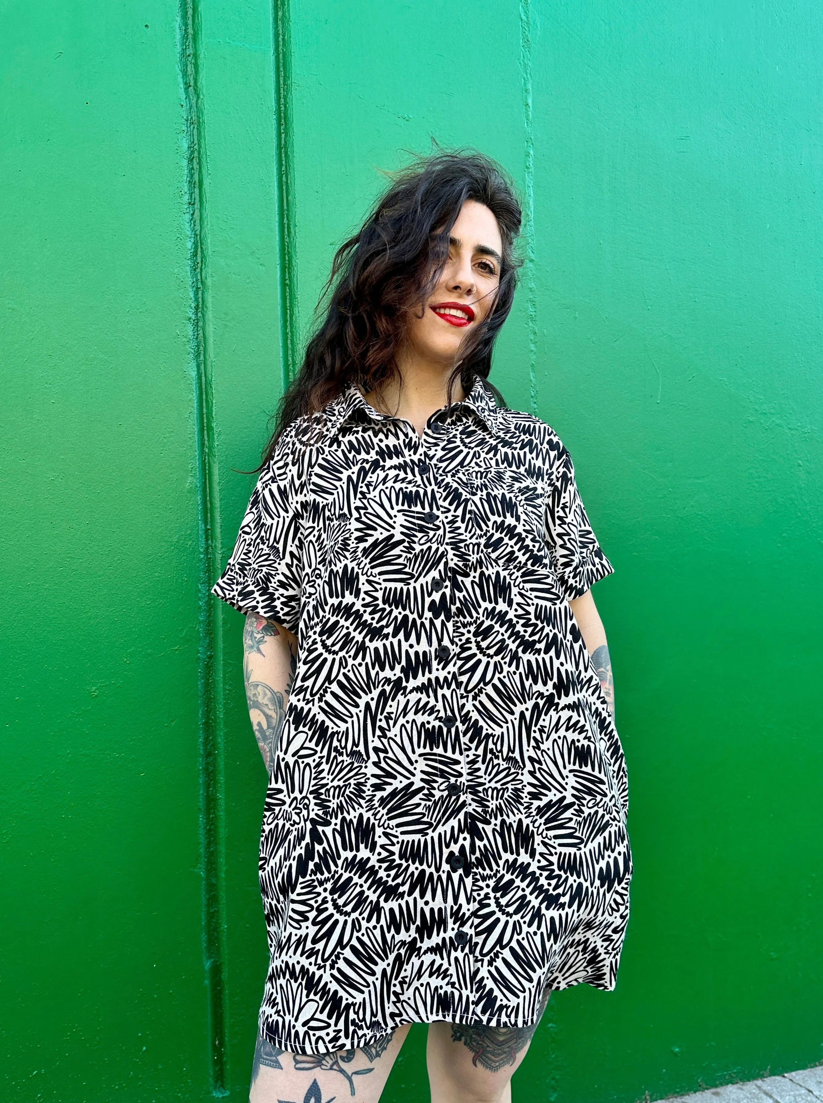 Linen Shirt Dress Zig Zag