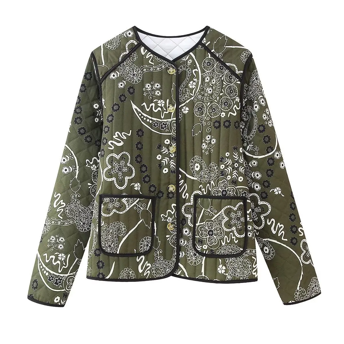 Élisa | Ethnic Floral Print Quilted Jacket