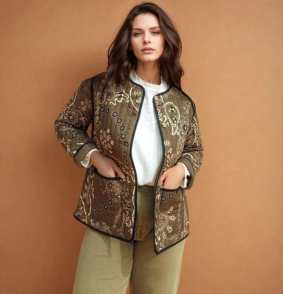 Élisa | Ethnic Floral Print Quilted Jacket