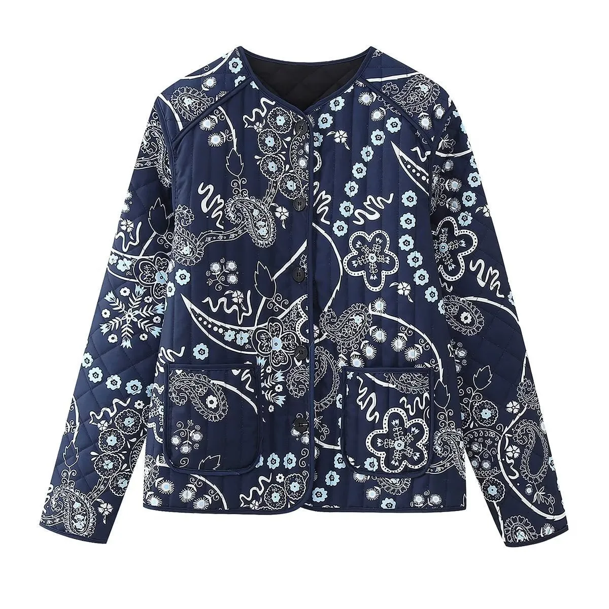 Élisa | Ethnic Floral Print Quilted Jacket