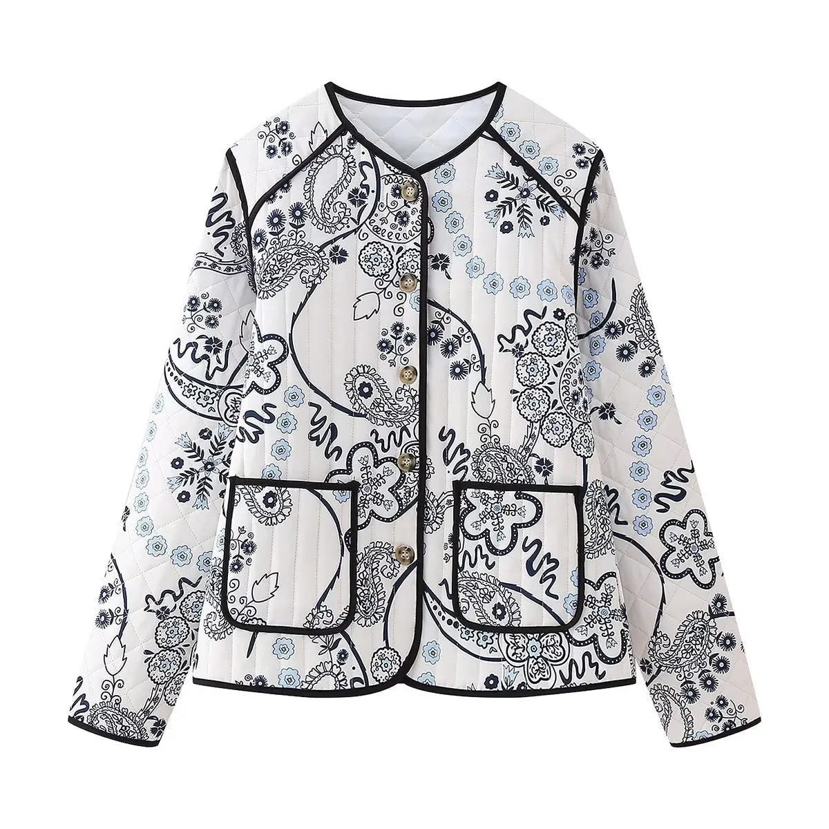 Élisa | Ethnic Floral Print Quilted Jacket