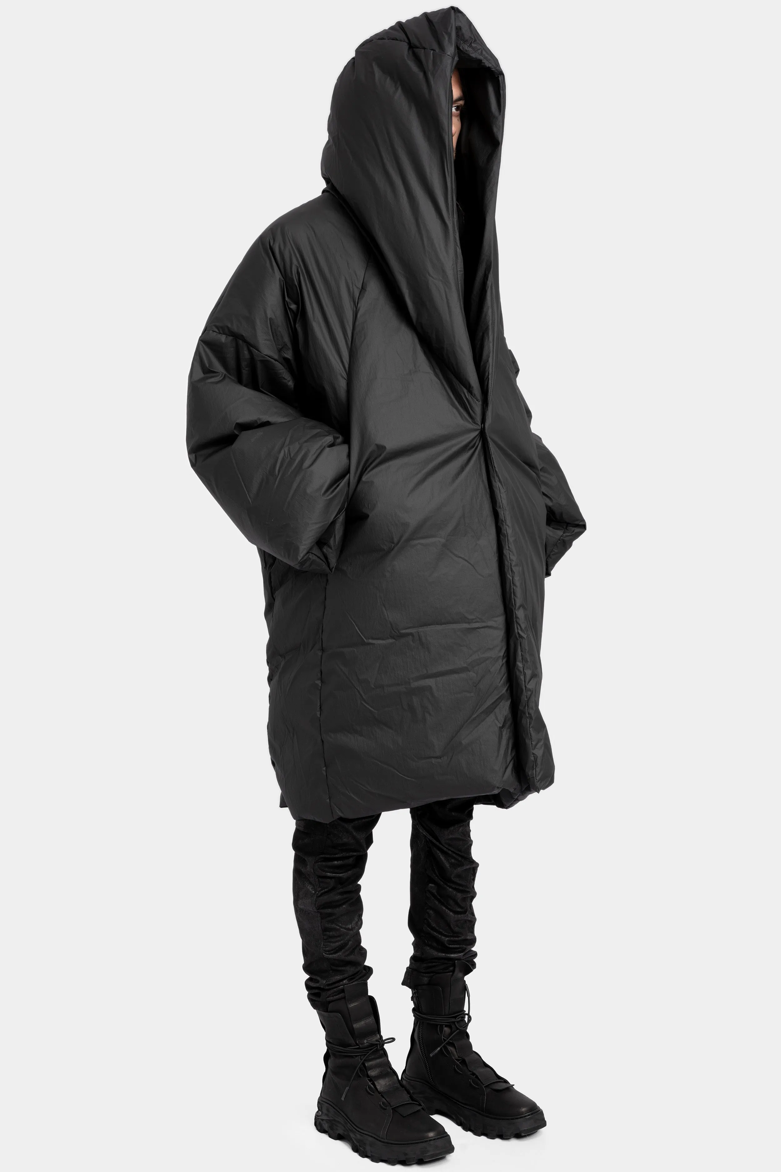 Long hooded down coat