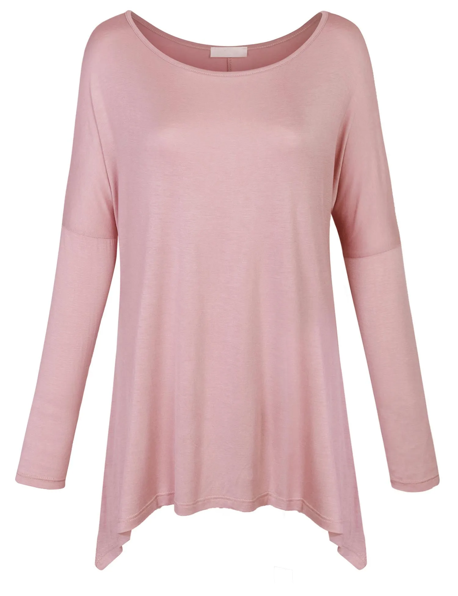 Long Sleeve Loose Fit Bow Hemline Dolman Tunic Top Tee