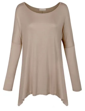 Long Sleeve Loose Fit Bow Hemline Dolman Tunic Top Tee