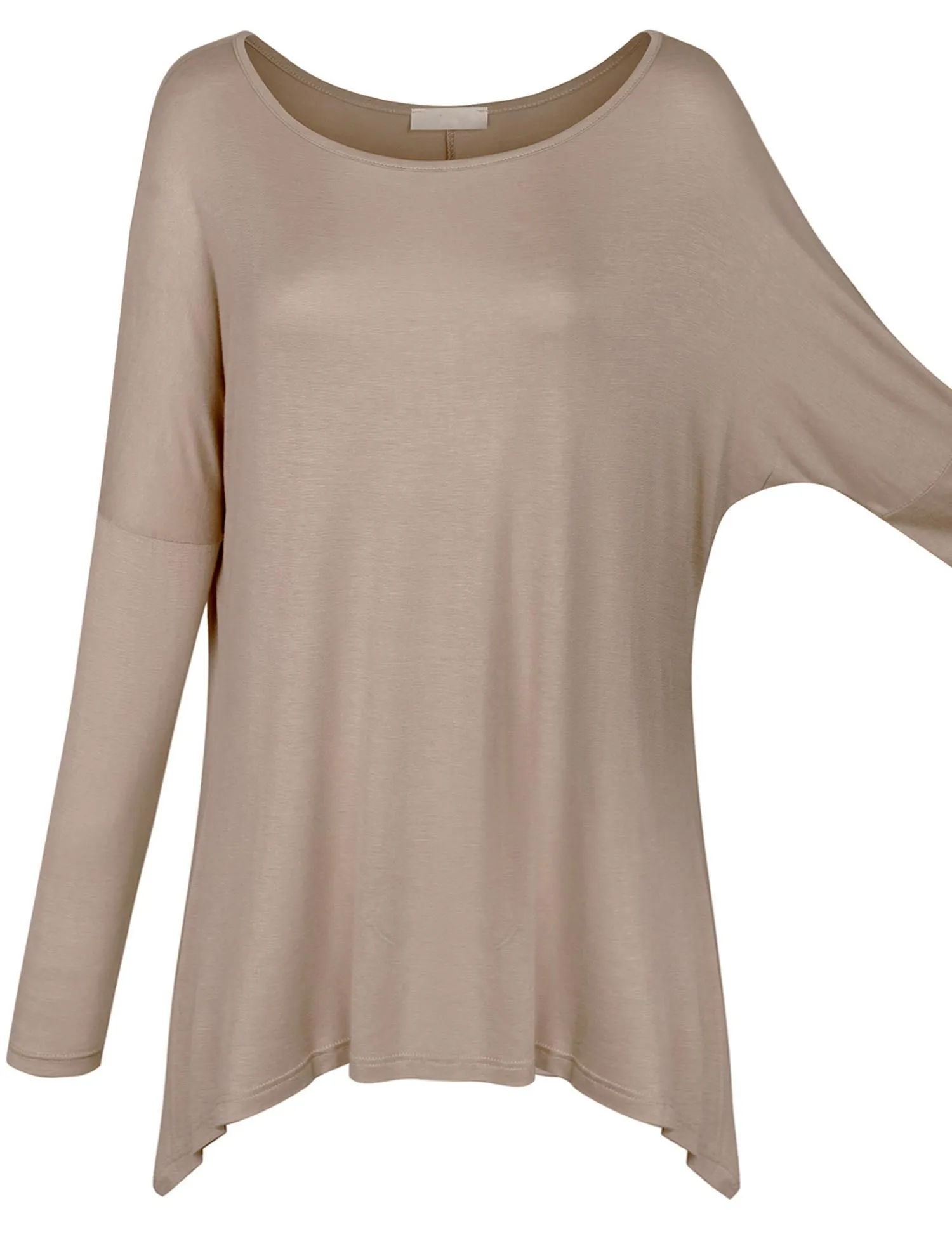 Long Sleeve Loose Fit Bow Hemline Dolman Tunic Top Tee