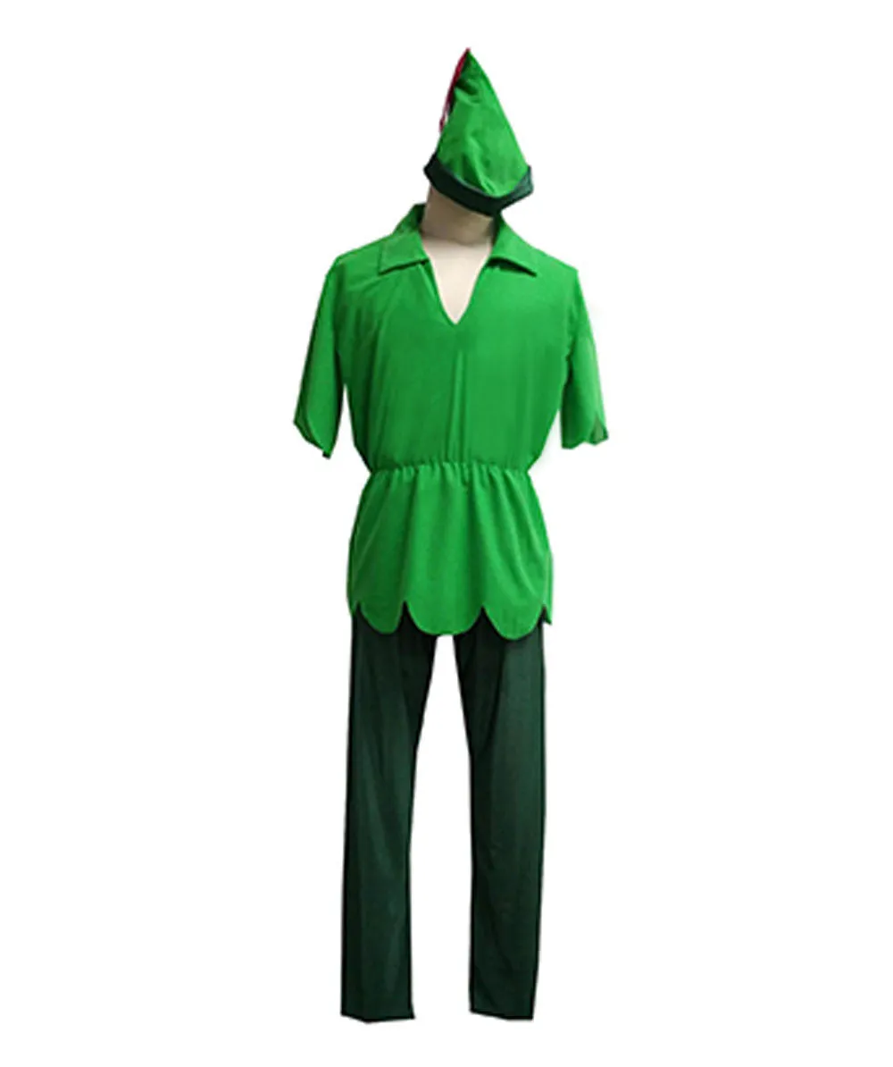 Lost Boy King | Green Felt Tunic, Pants, and Hat with Feather | Premiium Halloween Costume