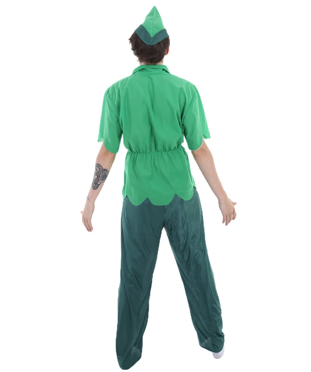 Lost Boy King | Green Felt Tunic, Pants, and Hat with Feather | Premiium Halloween Costume