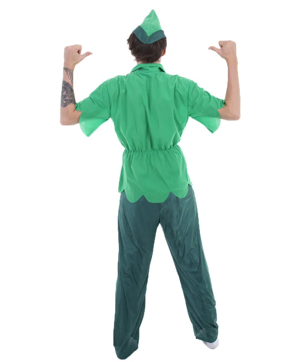 Lost Boy King | Green Felt Tunic, Pants, and Hat with Feather | Premiium Halloween Costume