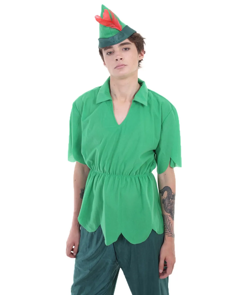 Lost Boy King | Green Felt Tunic, Pants, and Hat with Feather | Premiium Halloween Costume