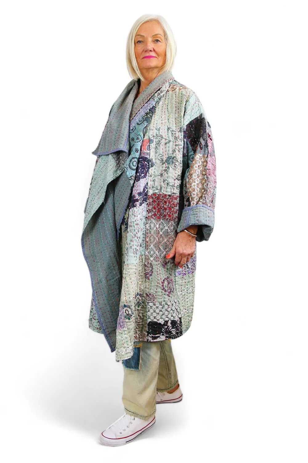 MAHARANI KANTHA COAT PATCHWORK LIGHT GREY