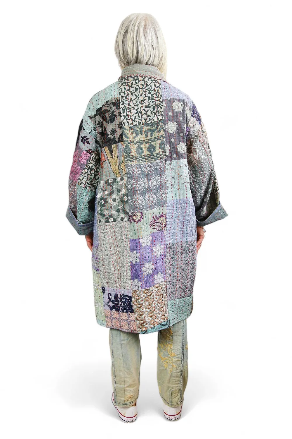 MAHARANI KANTHA COAT PATCHWORK LIGHT GREY