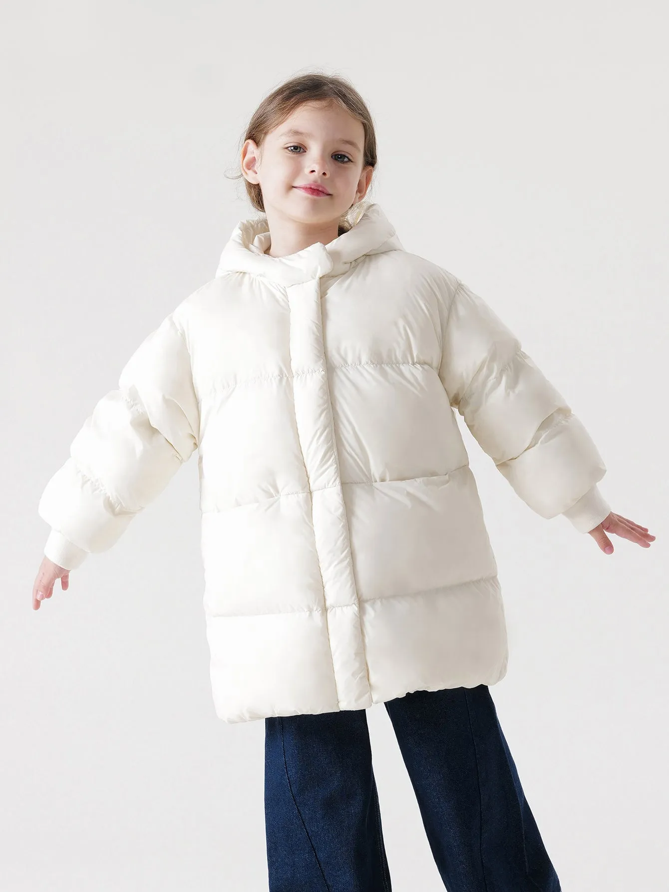 MARC & JANIE Girls Ultralight Hooded Down Mid-Length Coat 231186