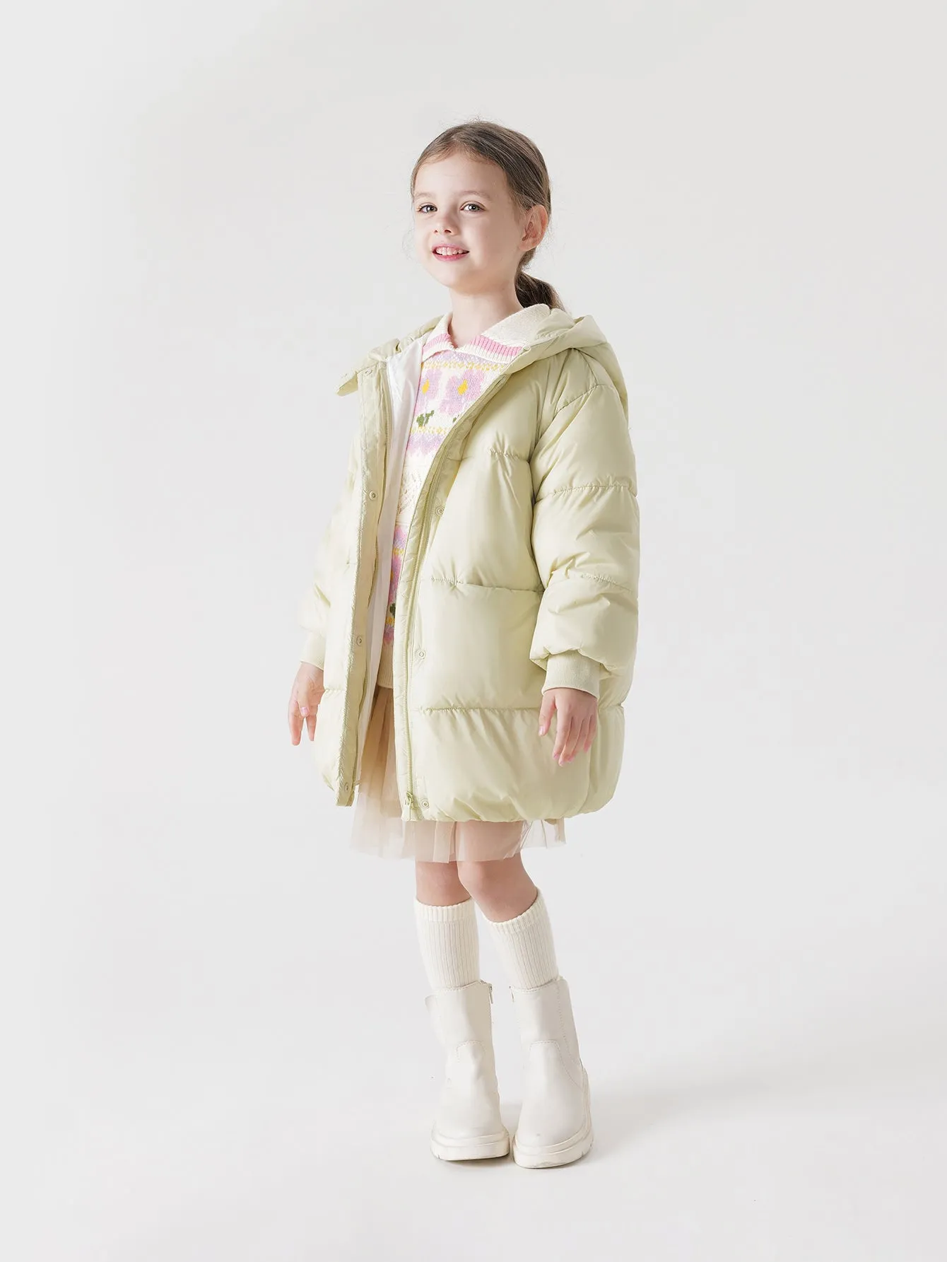 MARC & JANIE Girls Ultralight Hooded Down Mid-Length Coat 231186