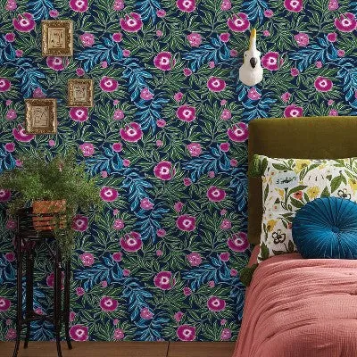 Marker Floral Peel & Stick Wallpaper Blue - Opalhouse