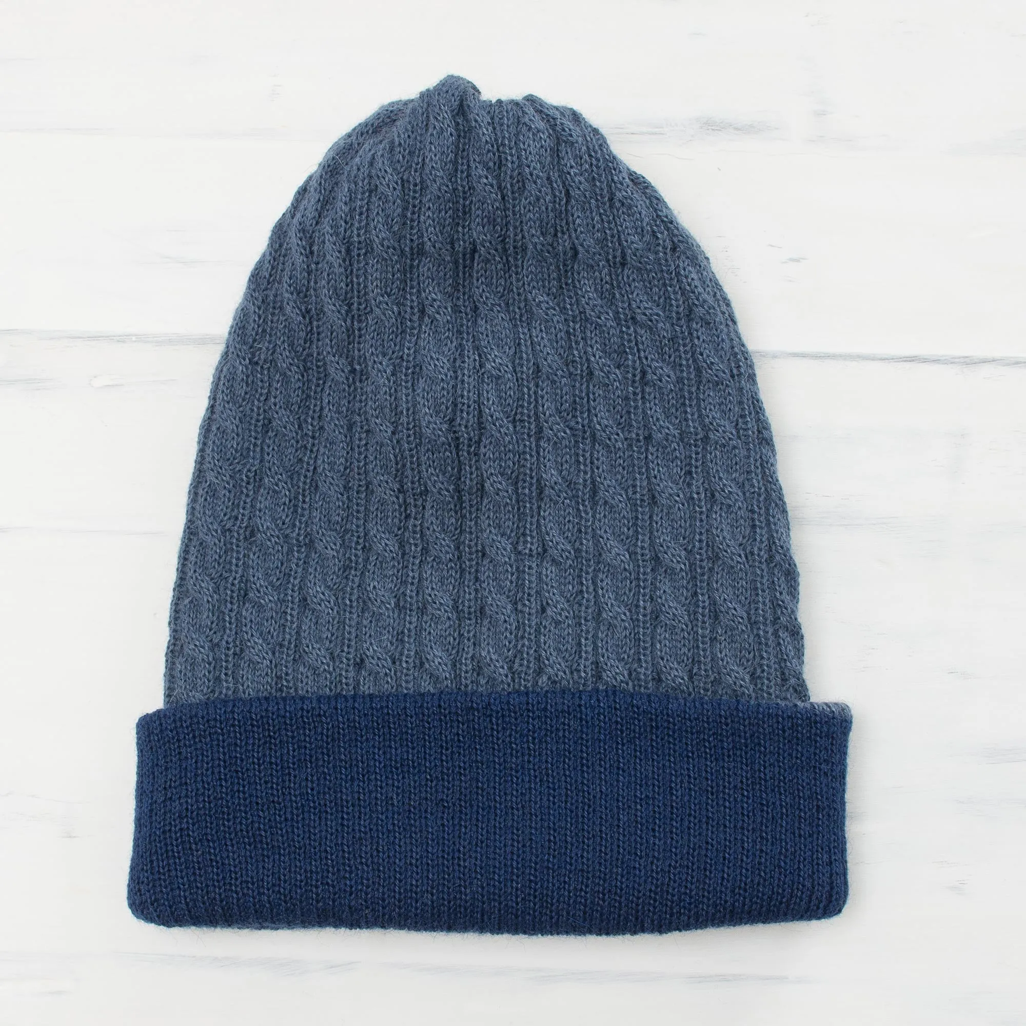 Men's Alpaca Blend Knit Hat in Azure from Peru - The Bells of Huancayo in Azure | NOVICA