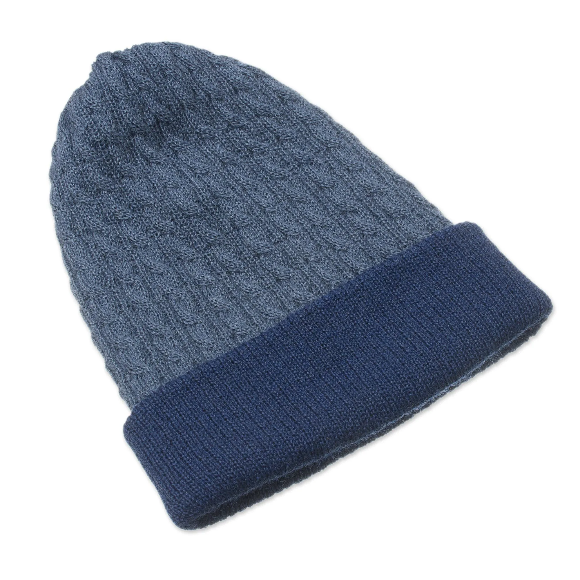 Men's Alpaca Blend Knit Hat in Azure from Peru - The Bells of Huancayo in Azure | NOVICA