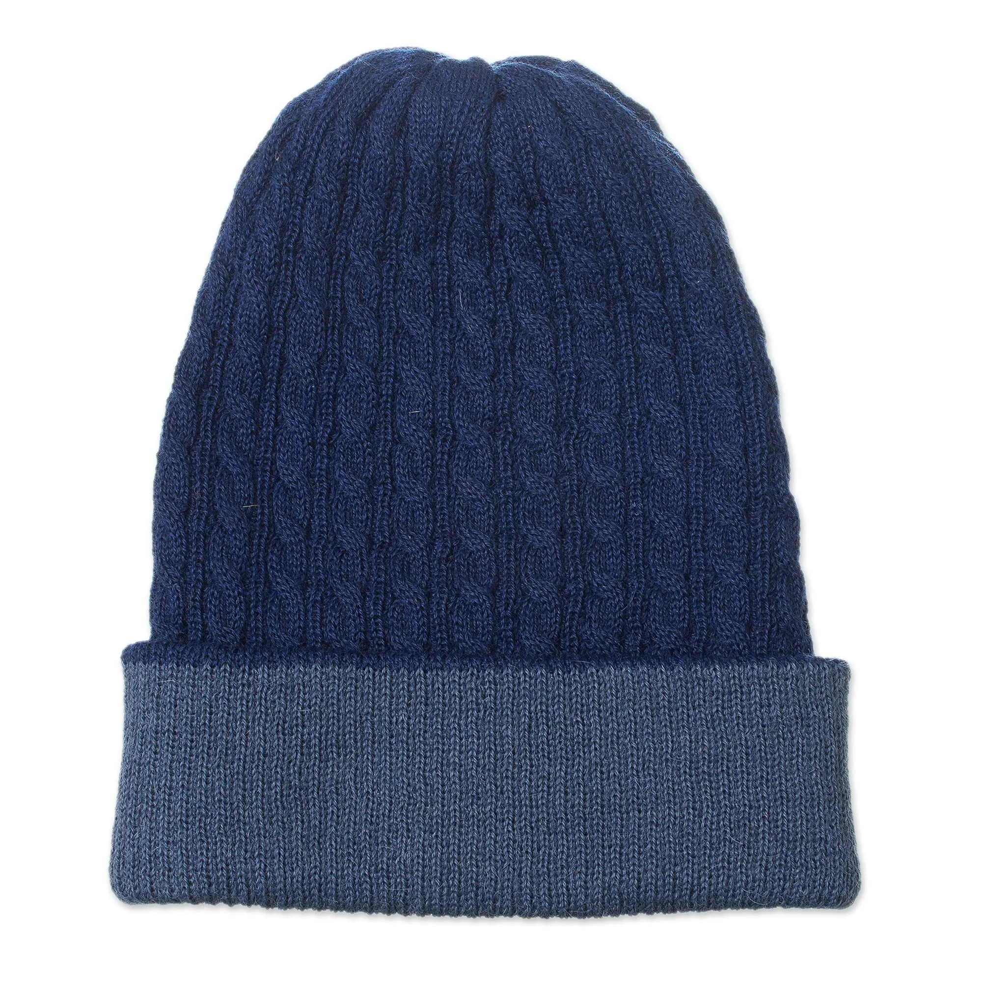 Men's Alpaca Blend Knit Hat in Azure from Peru - The Bells of Huancayo in Azure | NOVICA