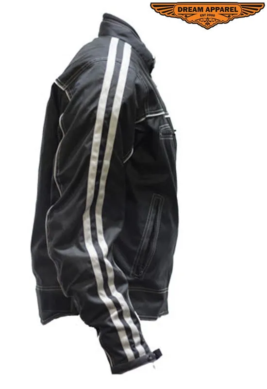 Men's Black Lightweight Textile Jacket W/ Gray Stripes