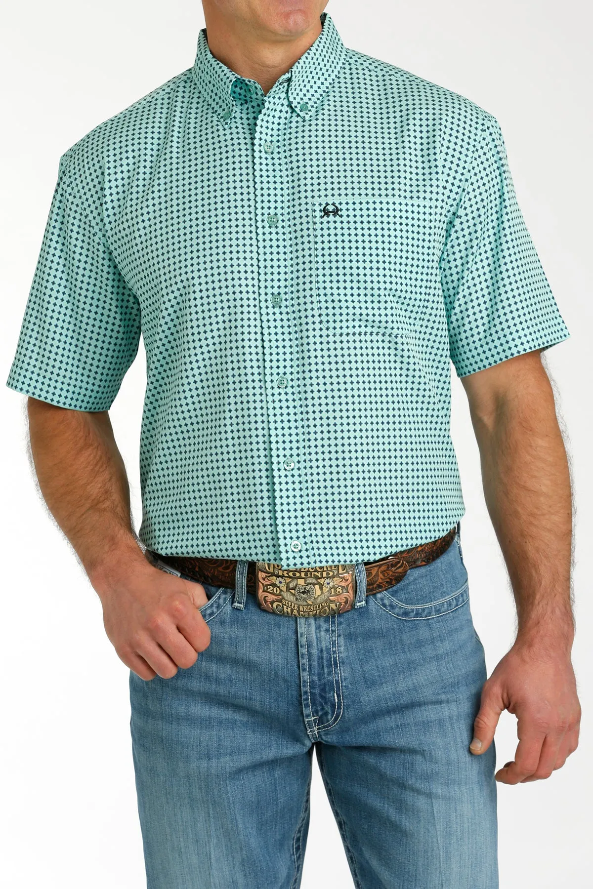 Men's Cinch ArenaFlex Turquoise Short Sleeve Shirt - MTW1704145