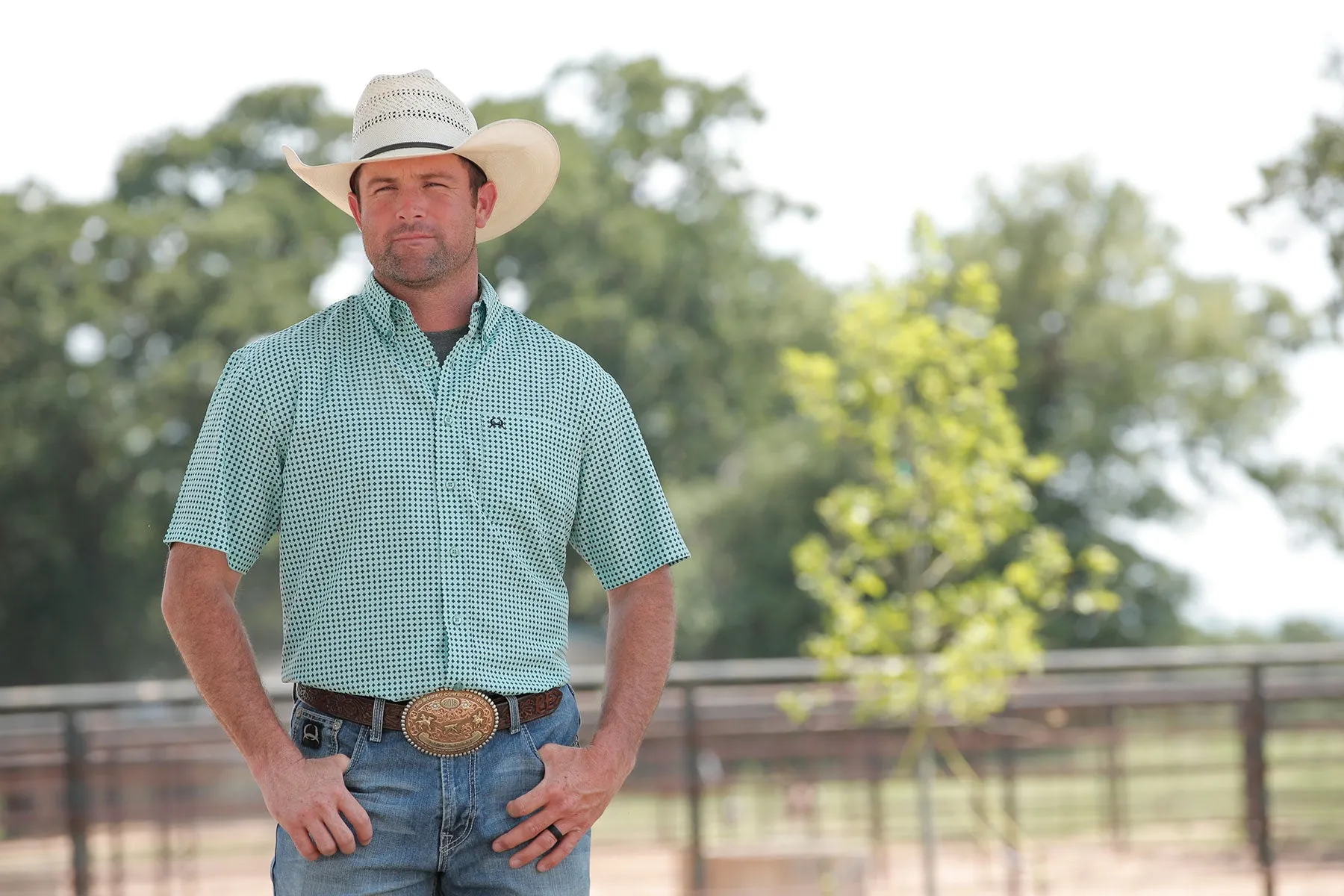 Men's Cinch ArenaFlex Turquoise Short Sleeve Shirt - MTW1704145