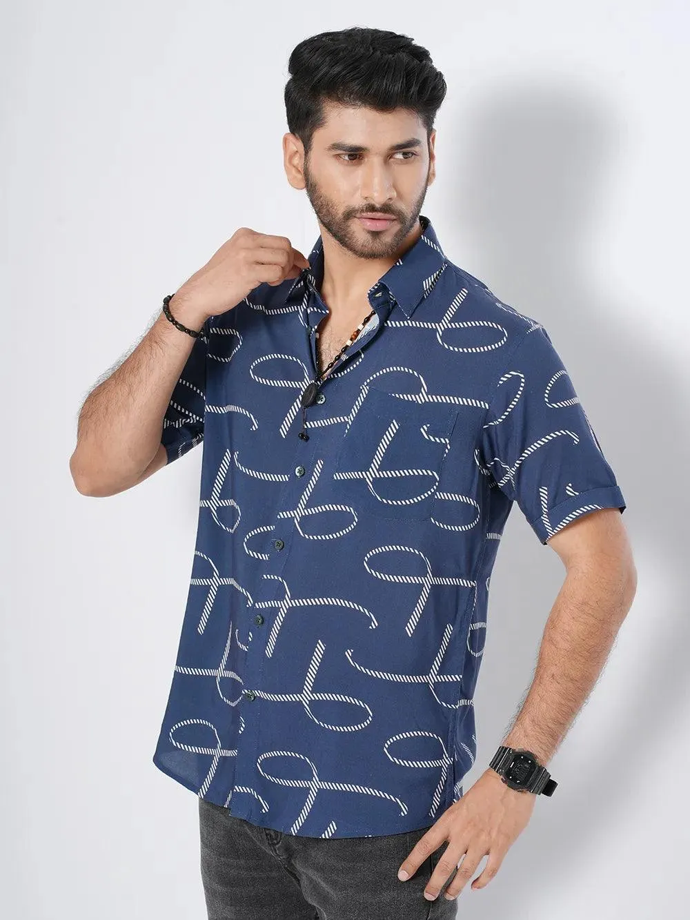 Men's Relax Line Navy Short Sleeve Shirt