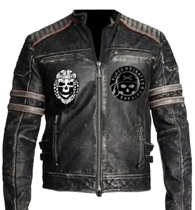 Mens Vintage Biker Cafe Racer Distressed Leather Jacket