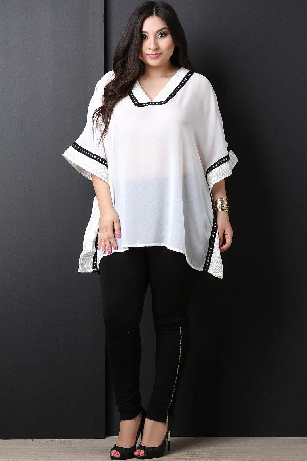 Metallic Trim Chiffon tunic Top