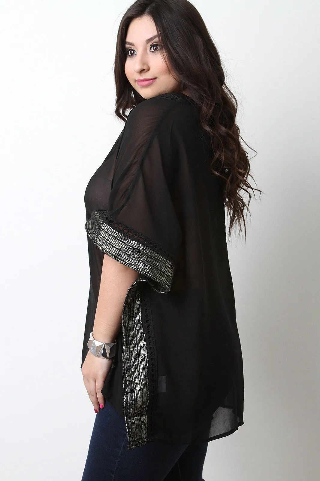 Metallic Trim Chiffon tunic Top