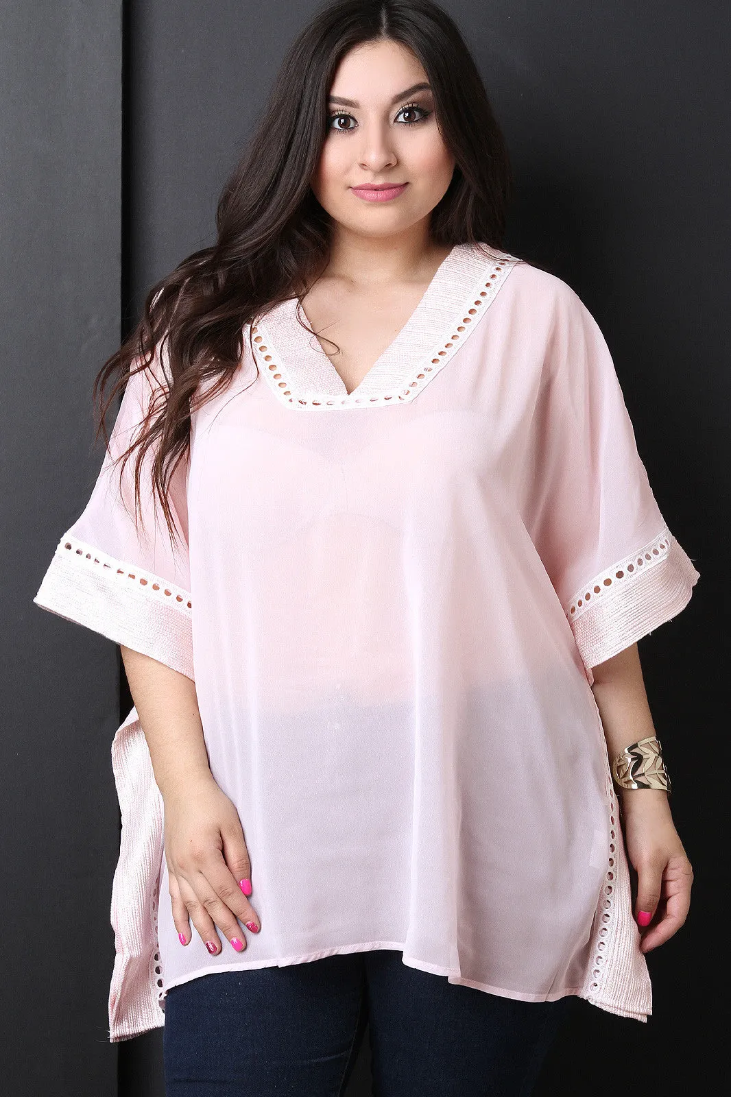 Metallic Trim Chiffon tunic Top