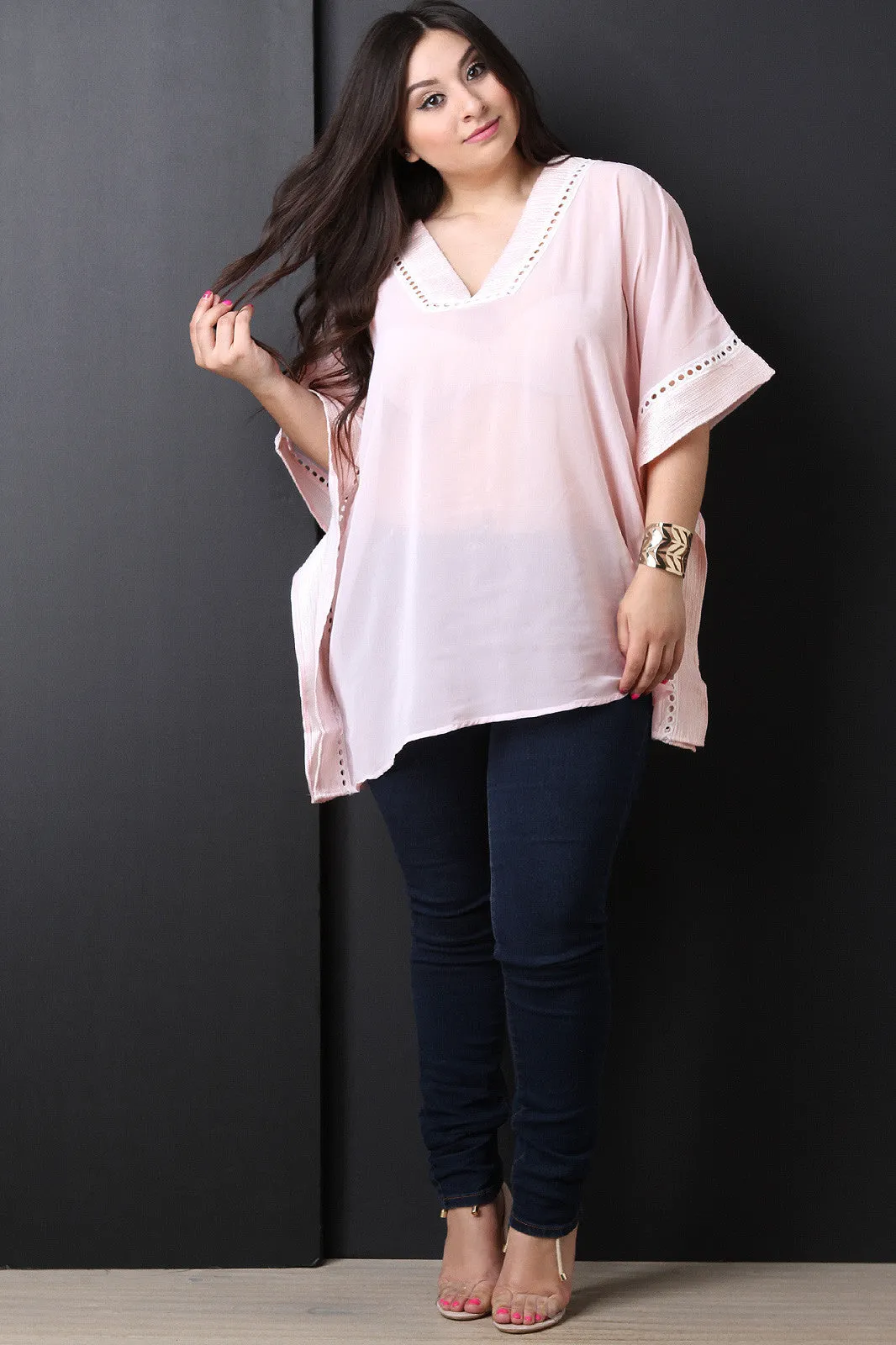 Metallic Trim Chiffon tunic Top