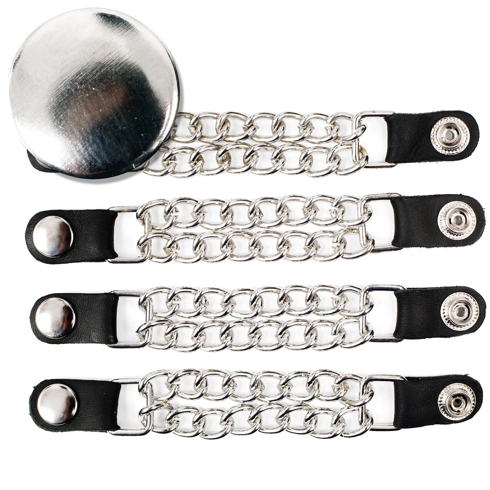 Milwaukee Leather Silver/Chrome Medallion Vest Extender - Double Chrome Chains Genuine Leather 6.5" Extension 4-PCS MLA6015SET