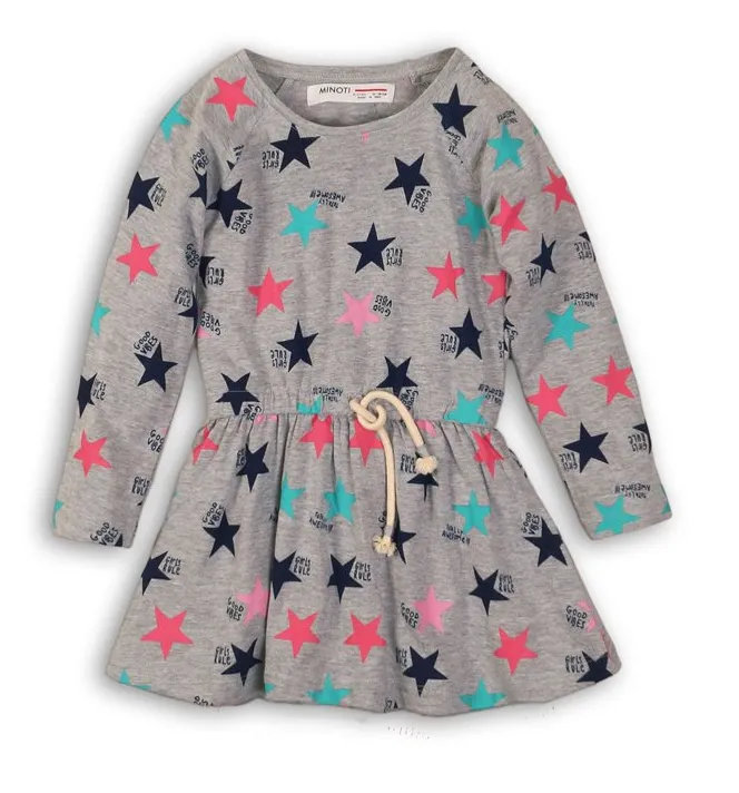 Minoti Girls Long Sleeve Dress Grey Stars (9-24mths)