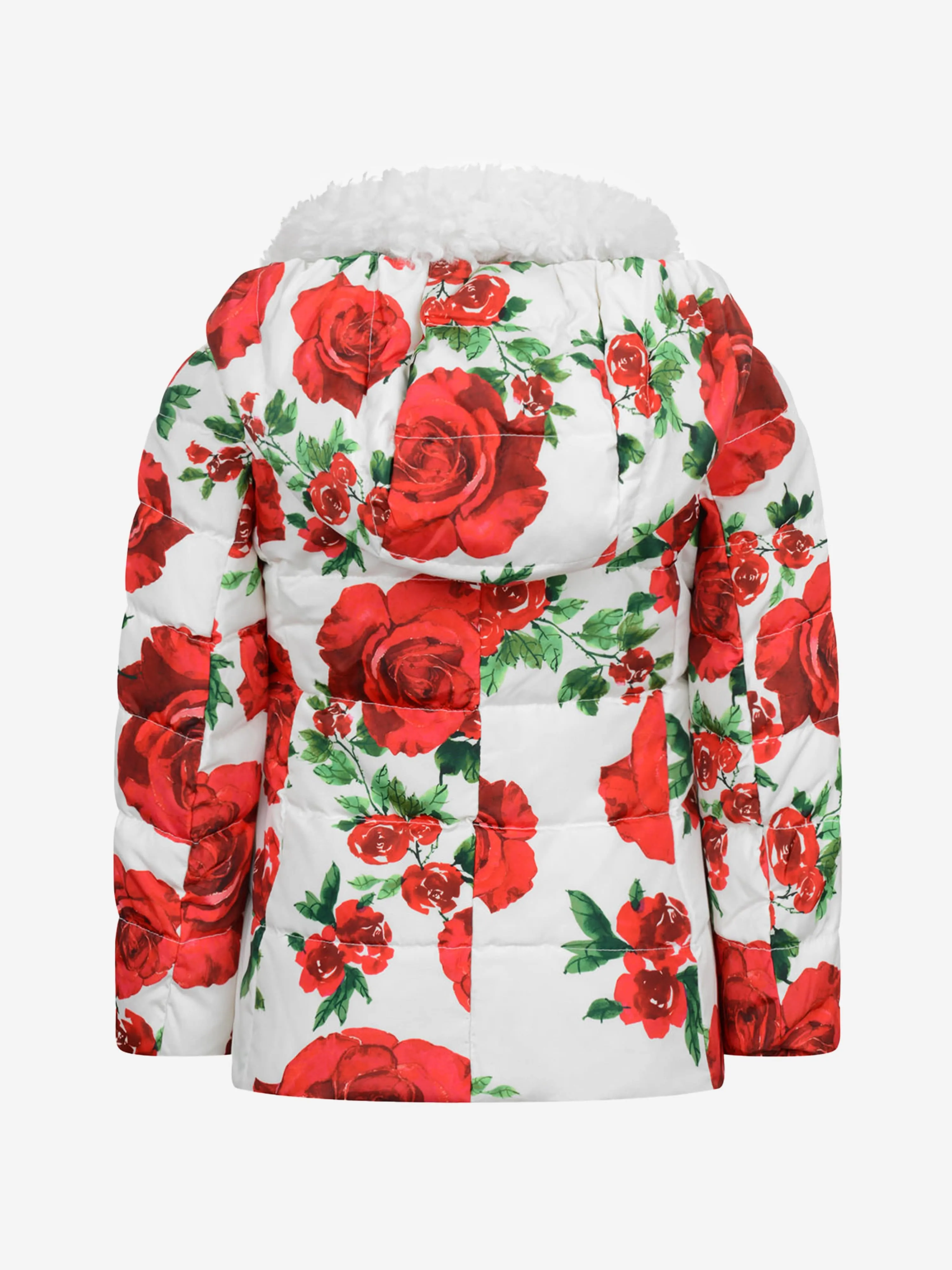 Monnalisa Ivory & Red Rose Down Padded Coat