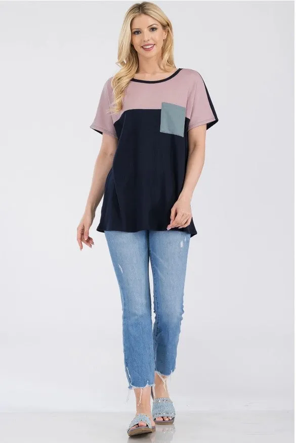 Navy/Mauve Colorblock Top - #5001-5007