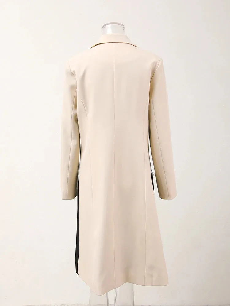 New! Denim Elegance Beige Long Coat for Women