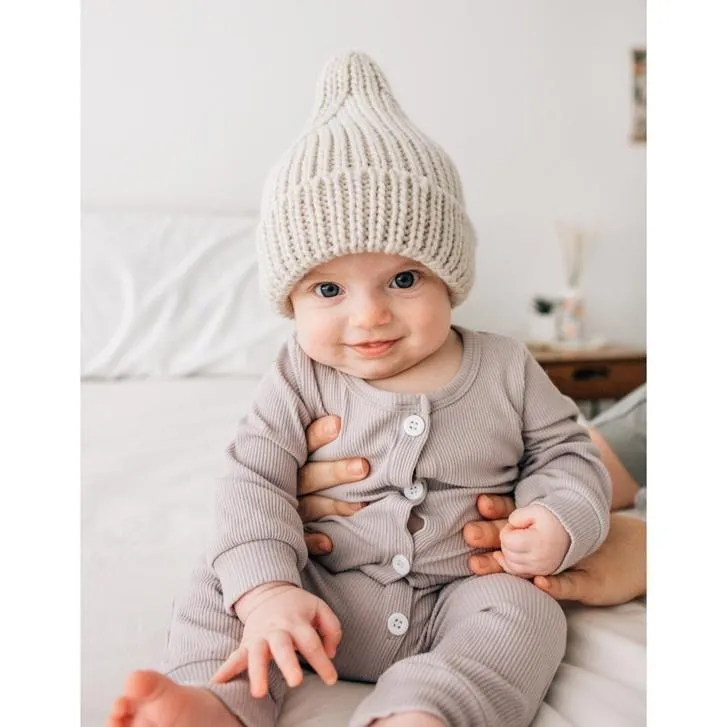 Oatmeal Peak Knit Beanie Hat for Babies, Toddlers & Kids