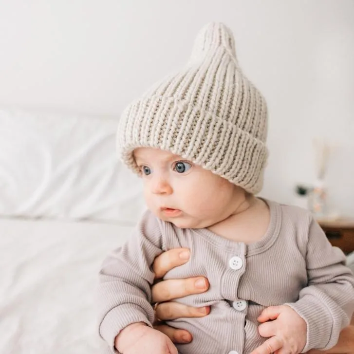 Oatmeal Peak Knit Beanie Hat for Babies, Toddlers & Kids