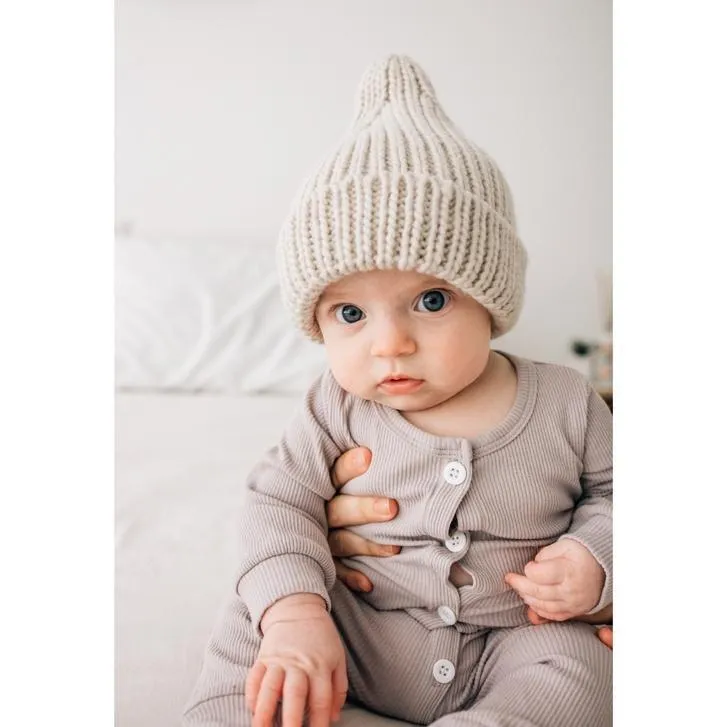 Oatmeal Peak Knit Beanie Hat for Babies, Toddlers & Kids