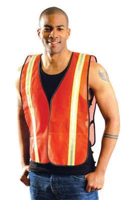 OccuNomix 4X Hi-Viz Orange OccuLux Value Economy Light Weight Polyester Mesh Two-Tone Vest With Front Hook And Loop Closure, 1 3/8" Silver Gloss Tape On Orange Trim, Side Elastic Straps And 1 Pocket