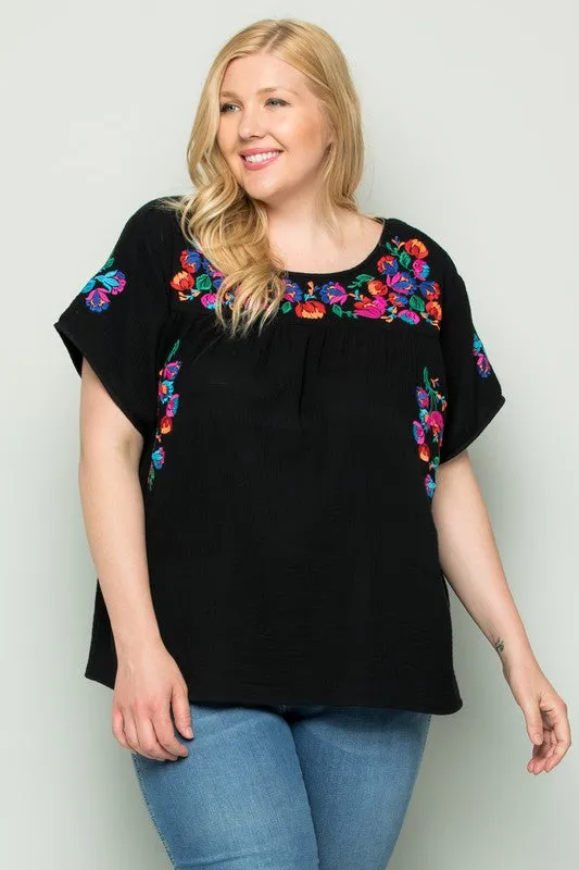 On the Border Embroidered Top, Black