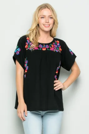 On the Border Embroidered Top, Black