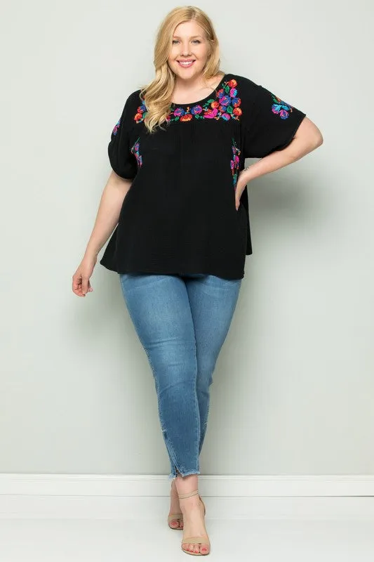 On the Border Embroidered Top, Black