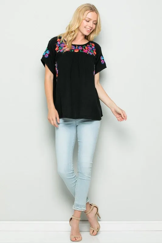 On the Border Embroidered Top, Black