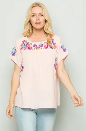 On the Border Embroidered Top, Pink