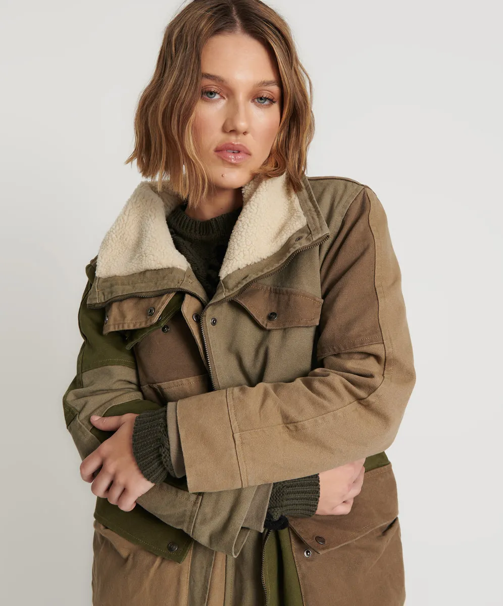 ONE TEASPOON Womens Khaki Patchworked Defender Coat - Khaki