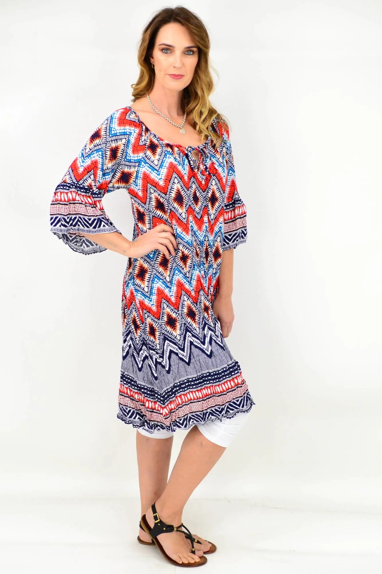 Orange Blue Tie Tunic Dress