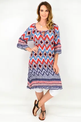 Orange Blue Tie Tunic Dress