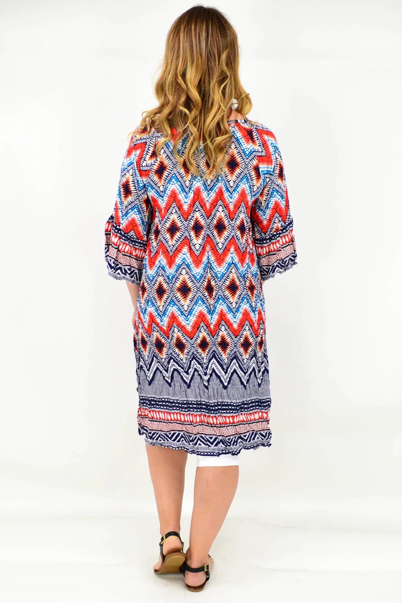 Orange Blue Tie Tunic Dress