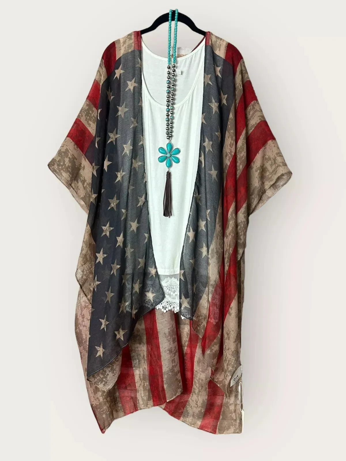 Patriotic American Flag Embellished Boho Kimono