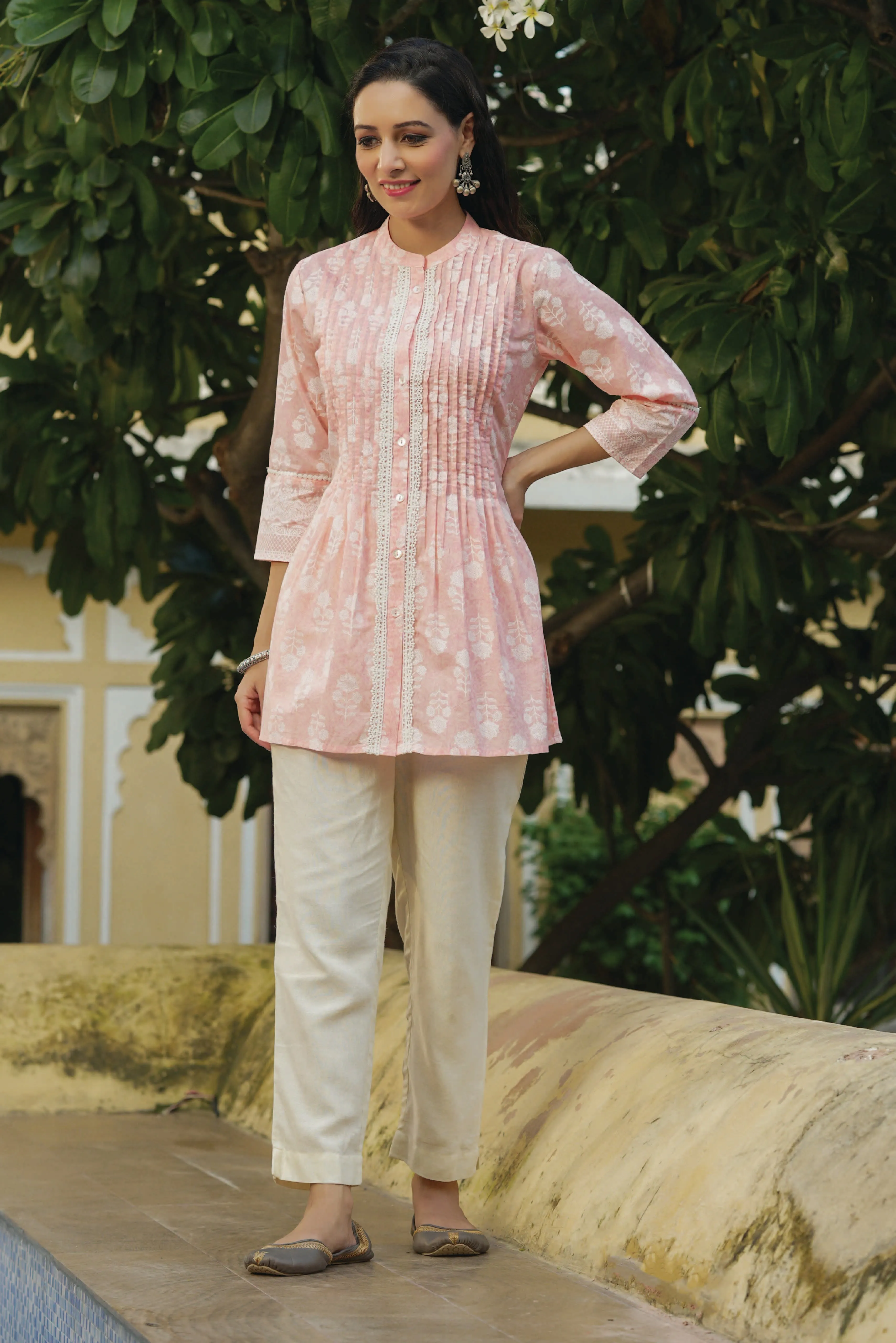 Peach  Printed Stright Tunic